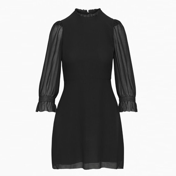 NWT Aritzia Wilfred Swept Puff Sleeve Chiffon Mini Dress Size 2 Black - Picture 1 of 12